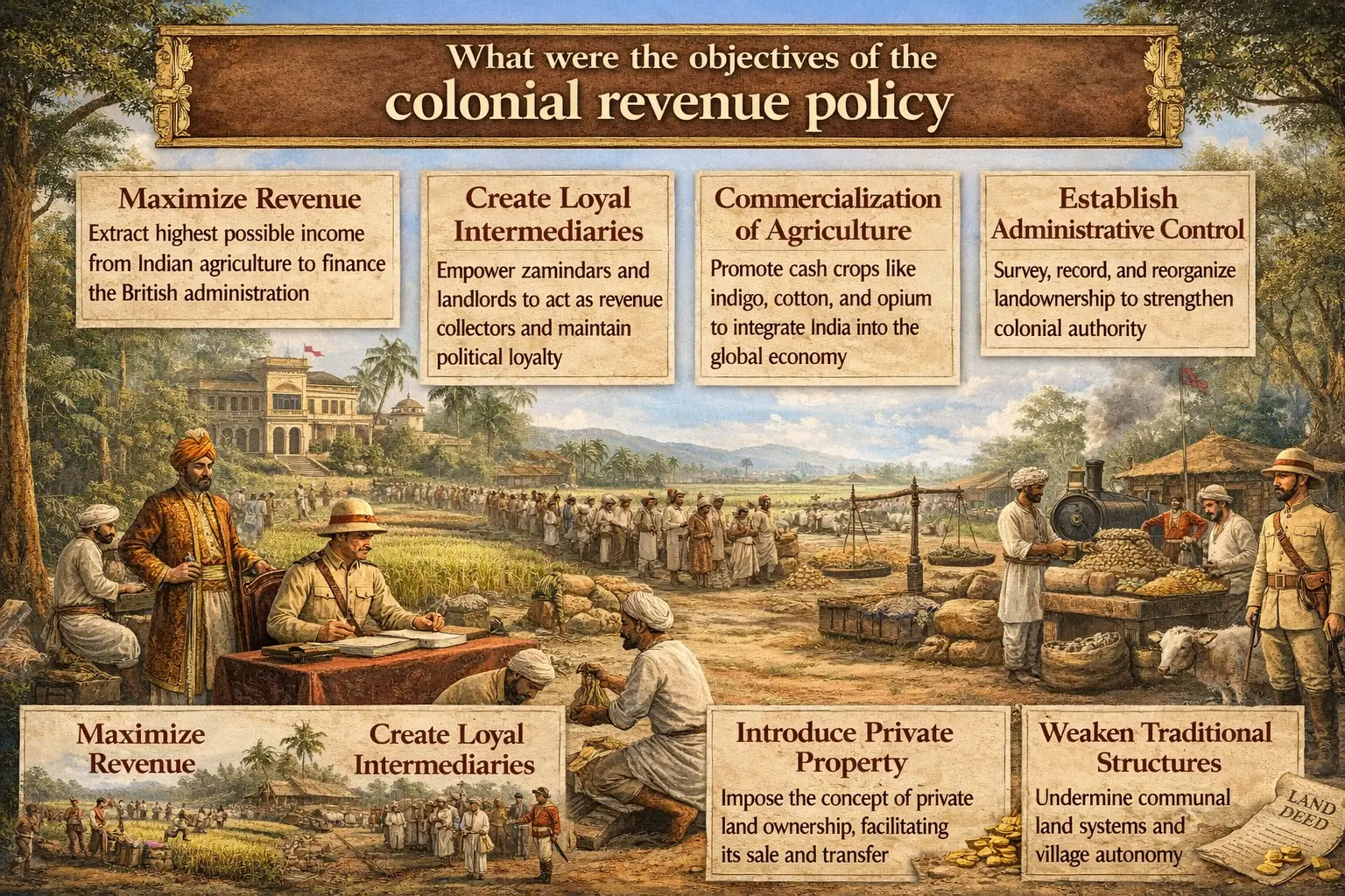 What were the objectives of the colonial revenue policy