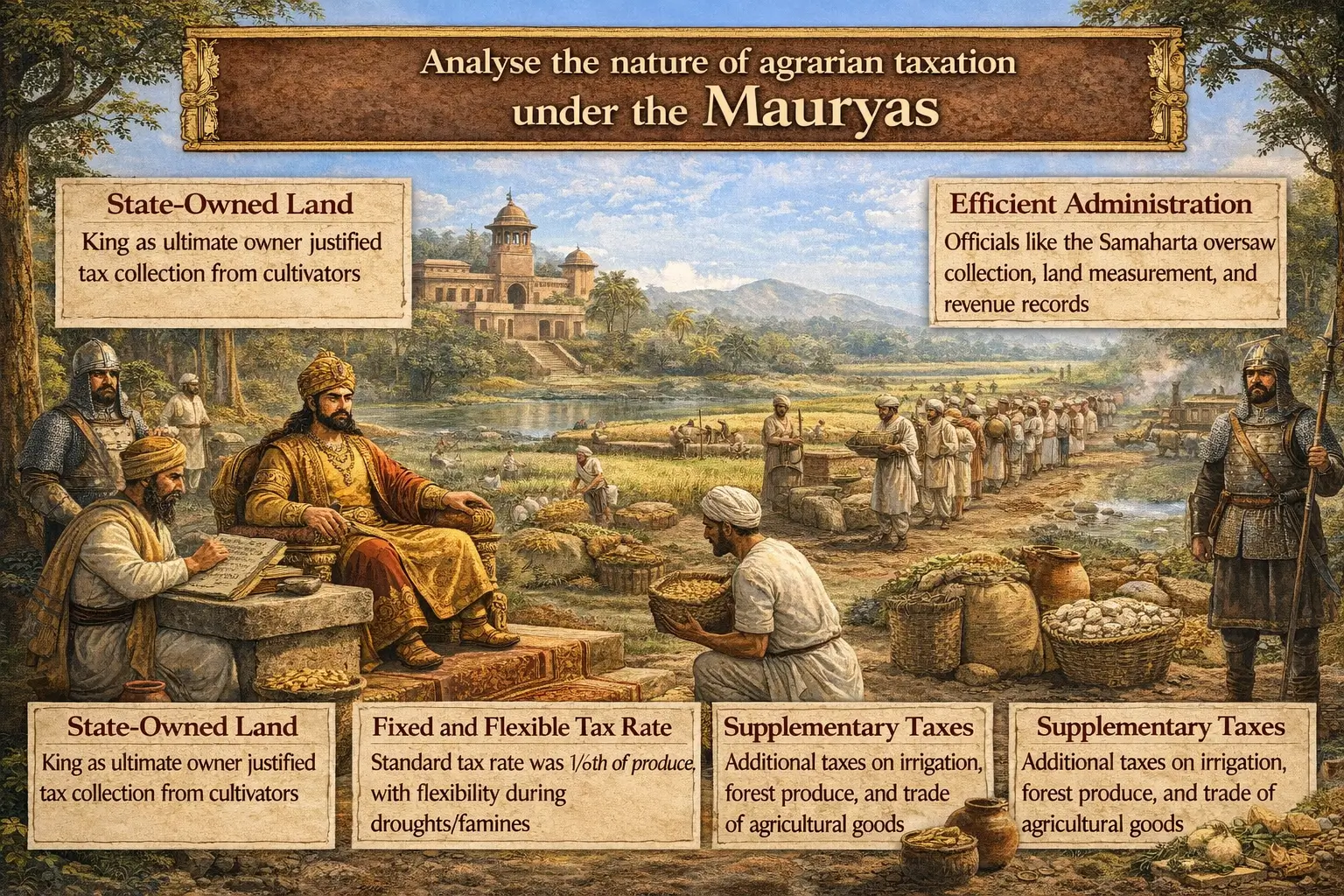 Analyse the nature of agrarian taxation under the Mauryas